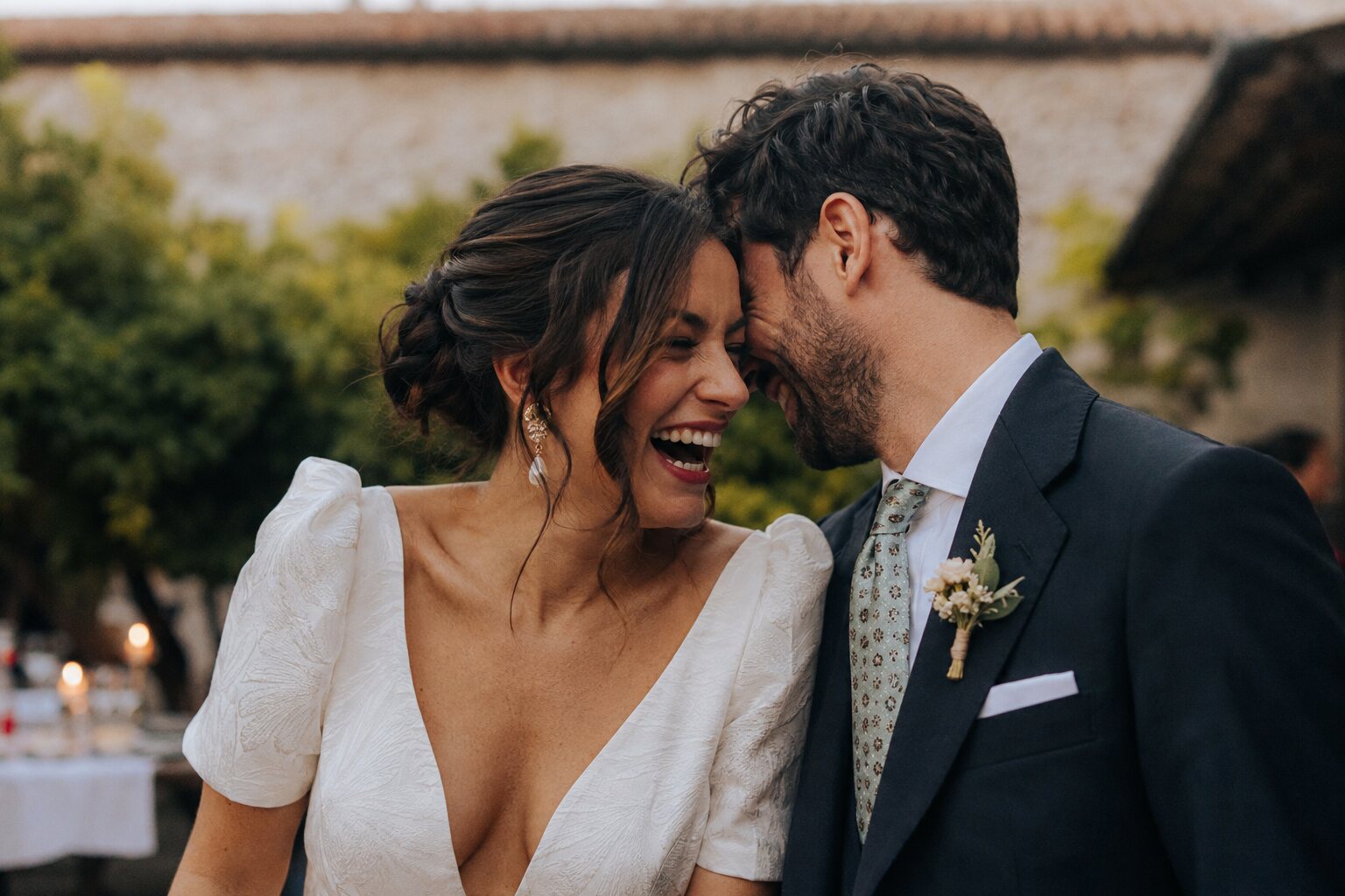 A couple laughing together